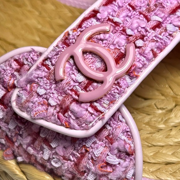 NEW CHANEL 22P DAD SANDALS CC LOGO PINK PURPLE TWEED PAT.LEATHER SZ 38 - Picture 14 of 16